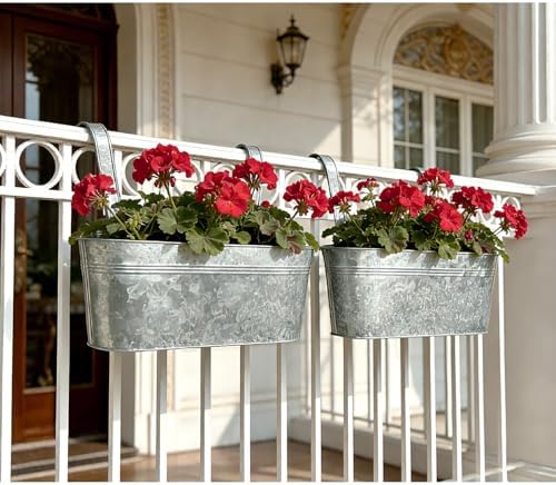 2 Pack 17" Galvanized Hanging Railing Planters - Image 7
