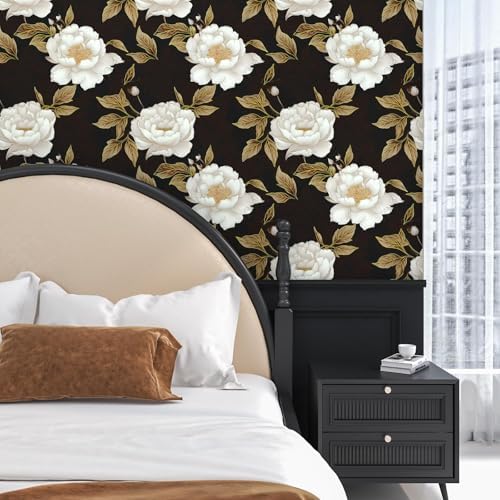 BOKEBEVE Leaf Wallpaper Peel and Stick Vintage Black Brown 17.5 x 118In - Image 3