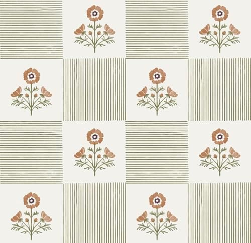 Guvana Green Floral Peel and Stick Wallpaper Boho Contact Paper Vintage Floral by Guvana