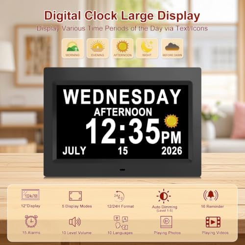 SSINI 12”Large Digital Clock for Seniors Dementia Clock - Image 3