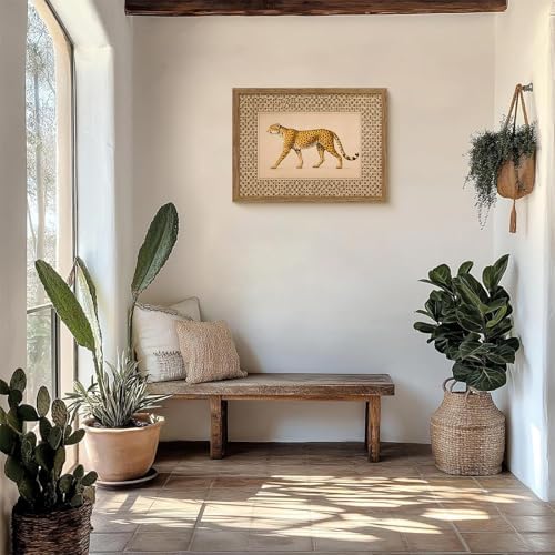 Vintage Framed Cheetah Canvas Wall Art Trendy Leopard Pictures 12×16 Inch - Image 4