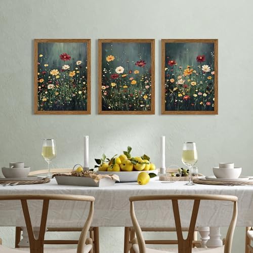 Urmoya Triptych Colorful Wildflower Meadow Framed Canvas Wall Art, 12x16 in - Image 5