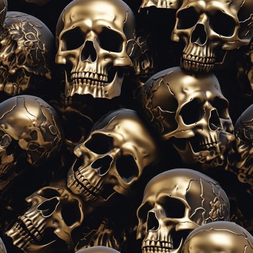 18"x236" Black Gold Creative Gothic Skull Peel and Stick Self Adhesive by VistaPalette