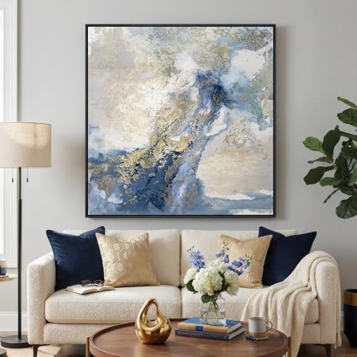 Extra Large Framed Blue Abstract Wall Art Decor - Image 5