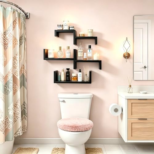 Black Floating Shelves for Wall, Waterproof Solid Wood - Image 2