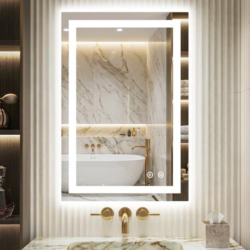 Delma LED Mirror for Bathroom 30x20 Inch, Dimmable Front & Backlit Vanity Mirror by Delma