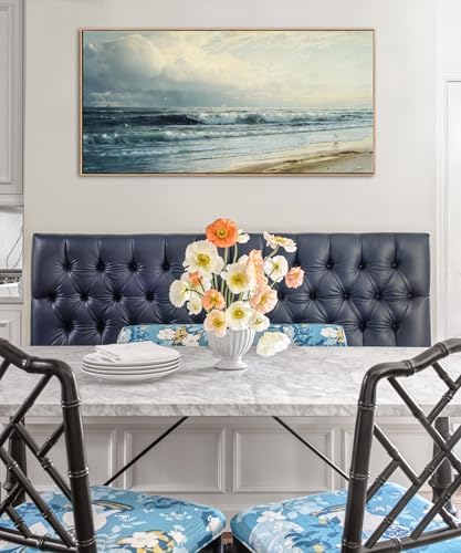 DJSYLIFE Vintage Rockaway Beach Seascape Canvas Wall Art, Framed 20x40 Inch - Image 3