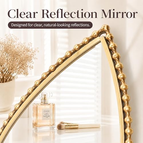 24" x 36" Teardrop Wall Mirror, Antique Gold Bold Beaded Frame - Image 6