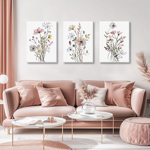 Bwodke Pink Floral Canvas Wall Art Set of 3, 16x24 inch - Image 2