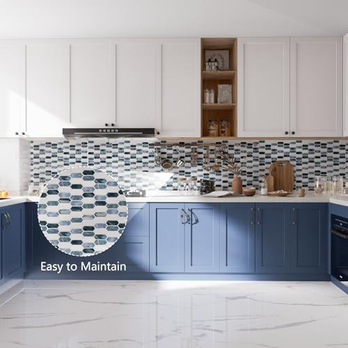 10-Sheet Backsplash Peel and Stick Tile Faux Marble 12"x12" White Blue Long - Image 2