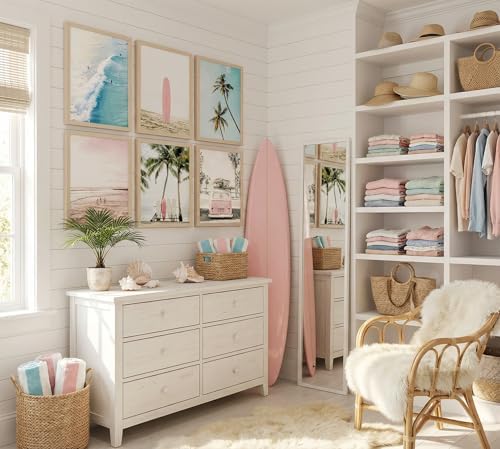 KYSNGMT Pink Coastal Wall Art Canvas Poster Prints Set of 6 - Image 2