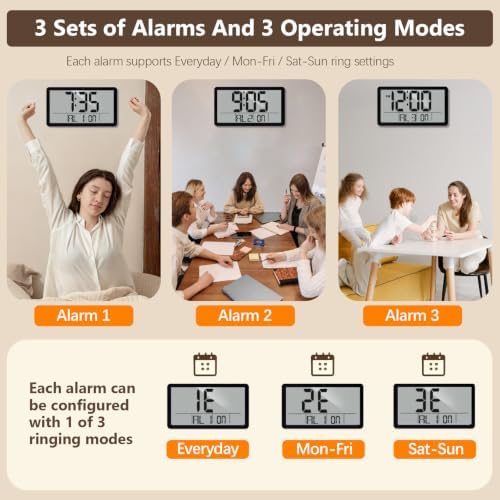 Atomic Digital Wall Clock, Battery Operated Large 9.72” Alarm Clock - Image 2