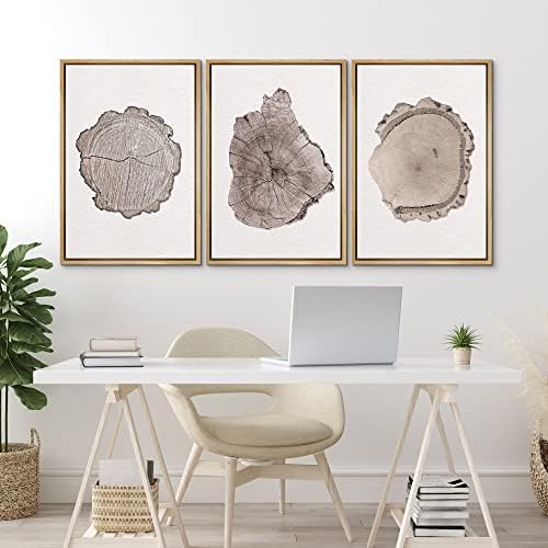 MUDECOR Framed Wall Art Print Set Brown Minimal Wood Ring Tree Closeup Nature - Image 4