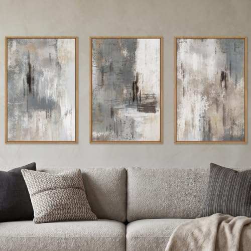Aryroi Abstract Neutral Gray Beige Framed Canvas Wall Art Set- 16"x24"x3 by Aryroi