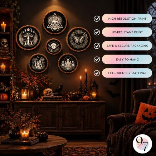 Black Gothic Wall Decor, Mushroom Witchy Office Decor, Halloween Skull Art - Image 5