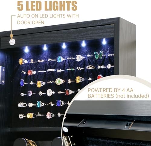 Full Length Mirror Jewelry Cabinet Organizer Lockable Door Wall-Mounted Jewelry - Image 2