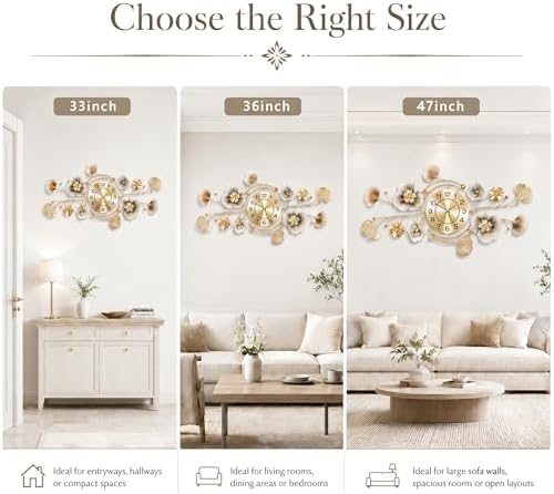 33" 3D Ginkgo Wall Clock with Sculpted Metal Leaves - Image 4