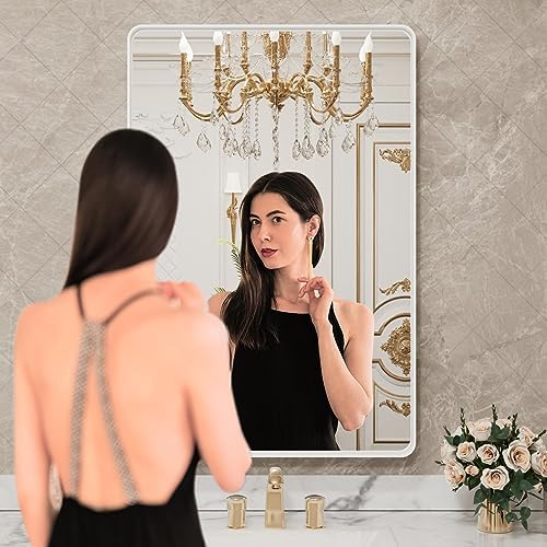 LOAAO White Metal Framed Bathroom Mirror, 30x36 Inch - Image 2