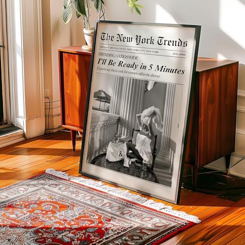 Trendy Newspaper Wall Art 16x20in Black Framed Vintage Black and White - Image 4