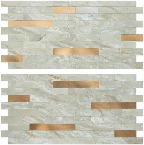 AULIGET 20 Sheets Faux Stone Peel and Stick Backsplash, Light Brown Marble Look by AULIGET