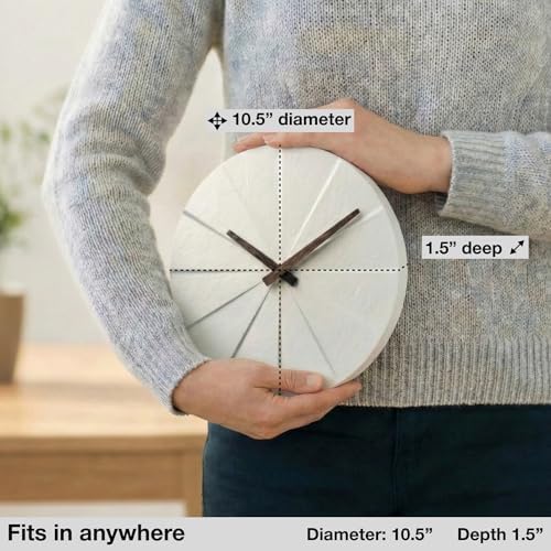 Driini Modern Wall Clock with No Numbers and Wooden Hands. White, 10.5 Inch - Image 3