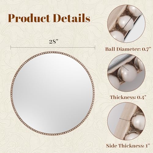 Vintage Round Mirror, 28 Inch Circle Wall Mounted - Image 4