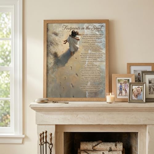REWBKFIM Footprints In The Sand Christian Canvas Wall Art Inspirational Jesus - Image 3