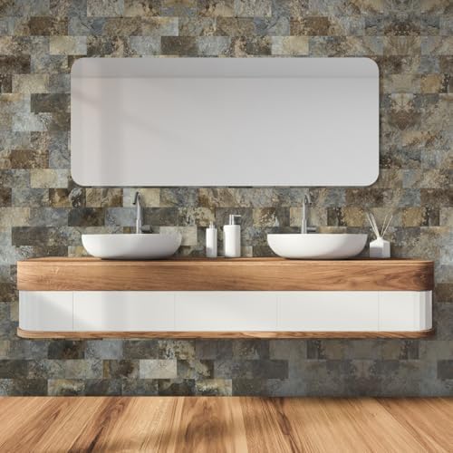 AULIGET 100-Piece Beige & Brown Slate Peel and Stick Backsplash Wall Tiles - Image 4