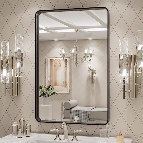 LOAAO 24X30 Inch Black Metal Framed Bathroom Mirror - Image 3