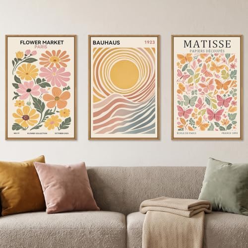Boho Matisse Floral Framed Canvas Wall Art Set -24"x36"x3 by Ausril