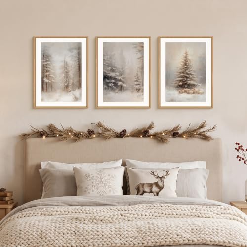 Vintage Christmas Tree Snowy Woodland Framed Canvas Wall Art Set-12"x16"x3 - Image 4