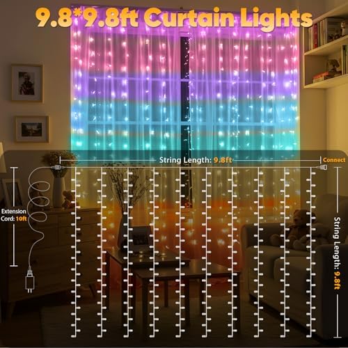 suddus Curtain Lights for Bedroom, 320 Led 9.8ft x9.8ft Hanging String Lights - Image 5