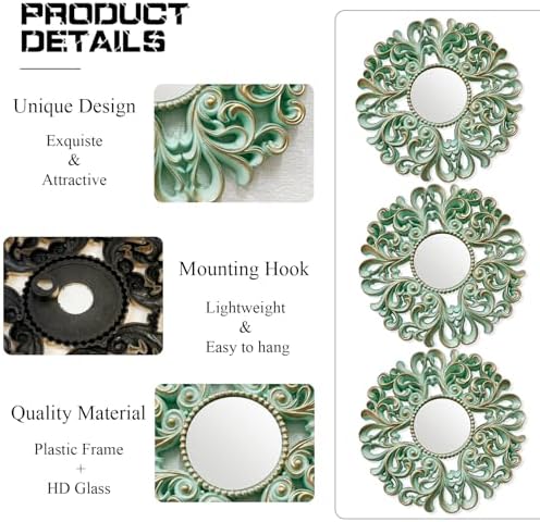 DXYAKY 3 Pack Floral Ornate Decorative Wall Mirror - Image 5