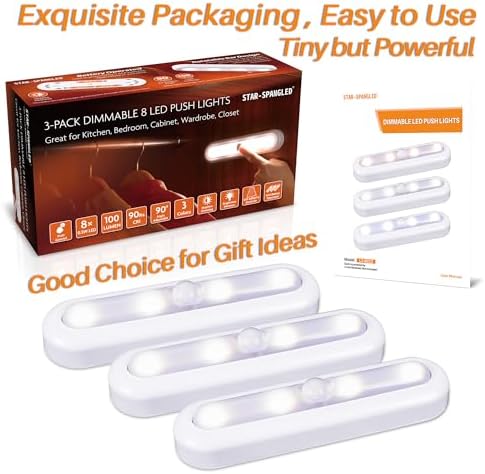 STAR-SPANGLED 7” Dimmable LED Stick on Push Tap Lights AAA Battery, 3 Pack - Image 7