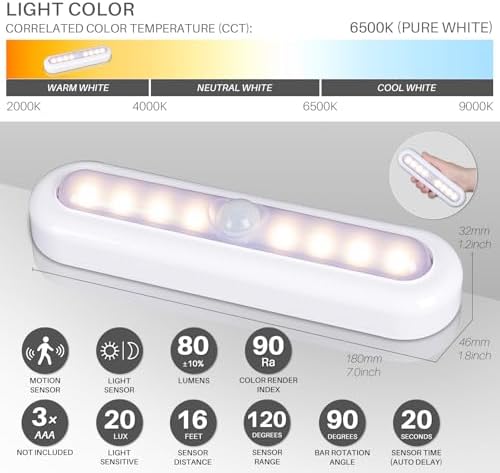 STAR-SPANGLED 7” Motion Sensor Lights Indoor AAA Battery, 3 Pack Warm White - Image 4