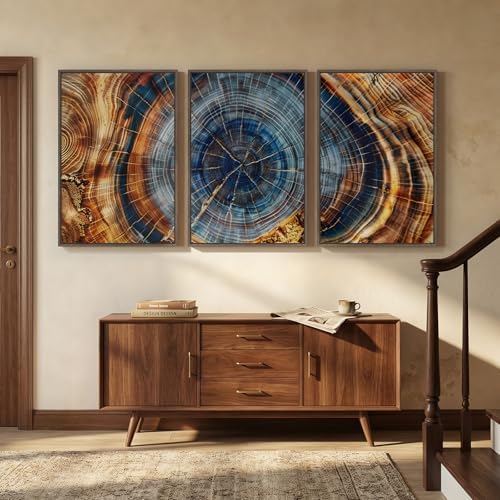 3 Piece Large Framed Colorful Tree Ring Wall Art - Image 5