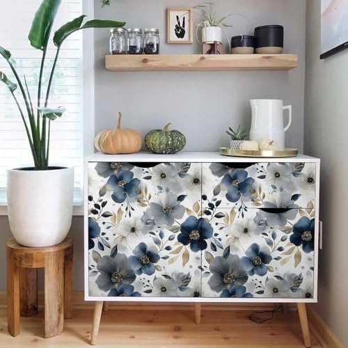 Ink Navy Grey Modern Peony Floral Peel and Stick Wallpaper Wall Decor Self - Image 5