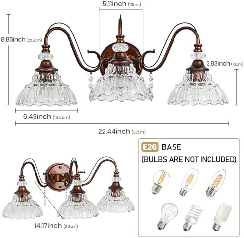 Vintage Bathroom Vanity Light, 3-Light Matte Antique Red Bronze Finish Wall - Image 6