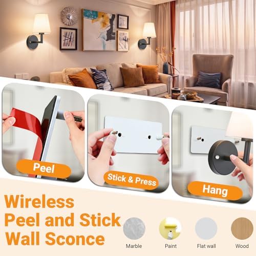 Nekhung Battery Operated Wall Sconce, Peel and Stick Sconces Set of 2 - Image 3