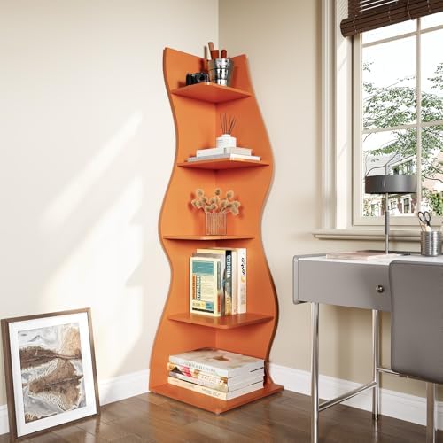 LITTLE TREE Small Corner Shelf, Modern 5-Tier Wall Wavy Corner Bookshelf - Image 4