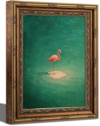 Vintage Gold Framed Pink Flamingo Canvas Wall Art 9x11 Inch by Livingroomwallart