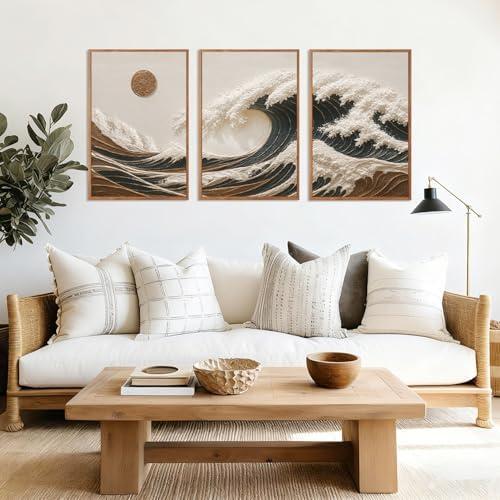 HLNIUC Great Wave Sunset Framed Canvas Wall Art, Abstract Sun Seascape Art - Image 4