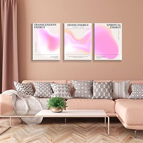 Framed 3 Piece Pink Gradient Aura Energy Canvas Wall Art Trippy Positive - Image 2