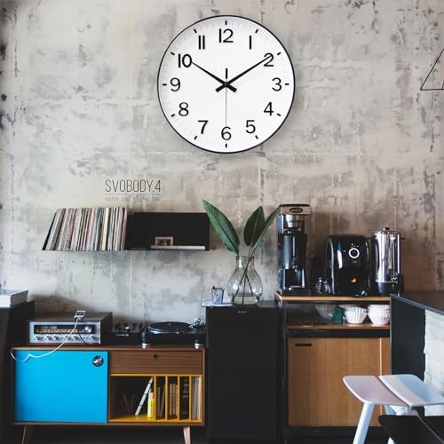 HZDHCLH 12 Inch Silent Wall Clock Battery Operated Non Ticking White Black - Image 4