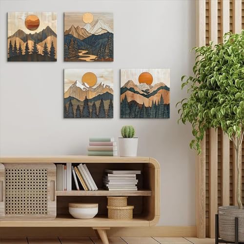 Boho Mountain Wall Art Mid Century Modern Decor Sunset Forest Landscape Canvas - Image 3