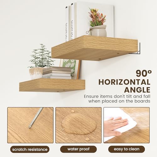 FLYJOE 12 Inch Deep Floating Shelves, 16 Inch Oak Wall Shelves Set of 2 - Image 5