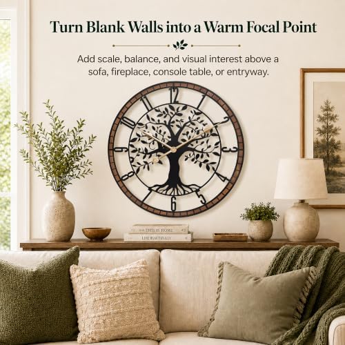 24 Inch Large Modern Metal Tree Wall Clock - Image 3