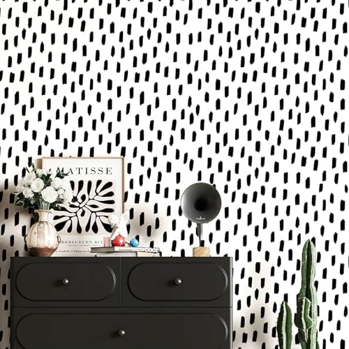 HAOKHOME Black White Peel and Stick Wallpaper Modern Geometric Polka Dot by HAOKHOME