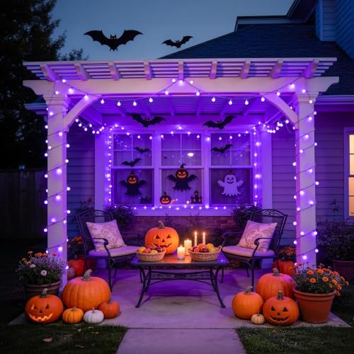 JMEXSUSS 100 LED Globe Purple Halloween Lights Battery Operated 8 Modes - Image 6