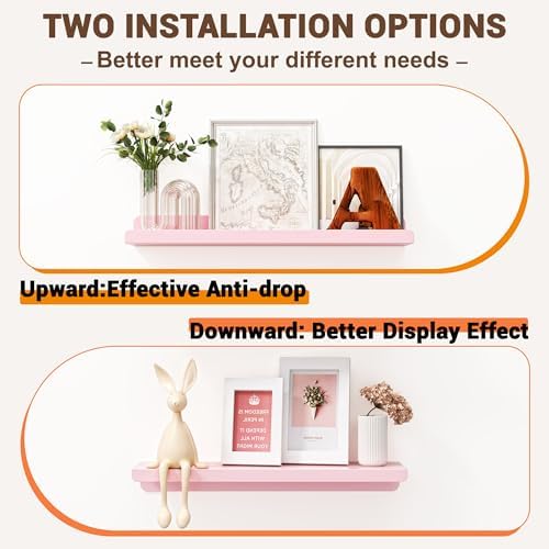 Qukaka 15" Floating Shelves for Wall, 3 Pack Pink Display Ledges - Image 6
